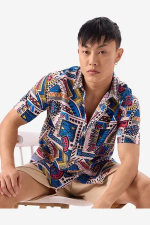 The Souled Store Men Spread Collar Abstract Printed Cotton Casual Shirt