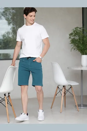 Mast & Harbour Men Teal Blue Solid Denim Shorts