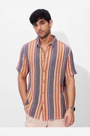 The Souled Store Men Spread Collar Striped Cotton Casual Shirt