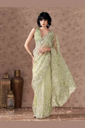 Tikhi Imli Floral Embroidered Net Saree