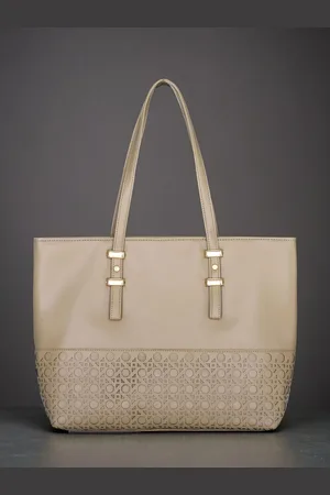 Toteteca PU Structured Shoulder Bag with Cut Work