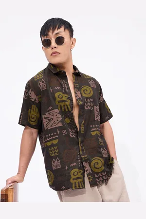 The Souled Store Men Spread Collar Abstract Printed Cotton Casual Shirt