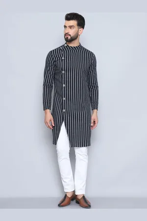 Even Striped Printed Mandarin Collar Pure Cotton Straight Kurta