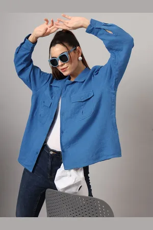 CHARMGAL Women Classic Cuban Collar Solid Cotton Oversized Casual Shirt