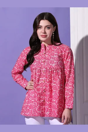 BAESD Women Band Collar Floral Printed Cotton Casual Shirt