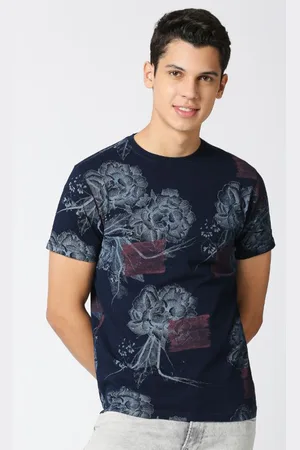 Pepe Jeans Men Blue Printed V-Neck Pockets Slim Fit T-shirt