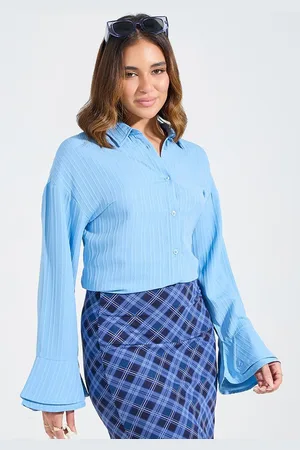 Styli Women Dropped Shoulder Textured Shirt with Bell Sleeves
