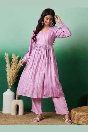 InWeave Striped Sweetheart Neck Anarkali Kurta With Trousers