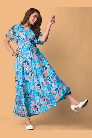 Kalini Floral Print Flared Sleeve Georgette Fit & Flare Maxi Dress