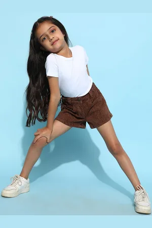 TALES & STORIES Girls Self Design Regular Fit Mid-Rise Cotton Denim Shorts