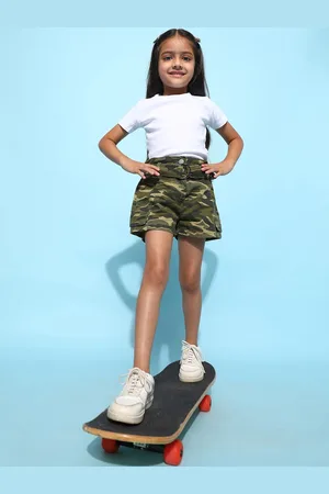 TALES & STORIES Girls Camouflage Printed Cotton Regular Fit Shorts