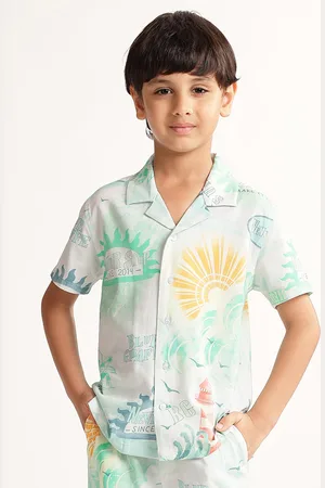 Blue Giraffe Boys Opaque Printed Casual Shirt