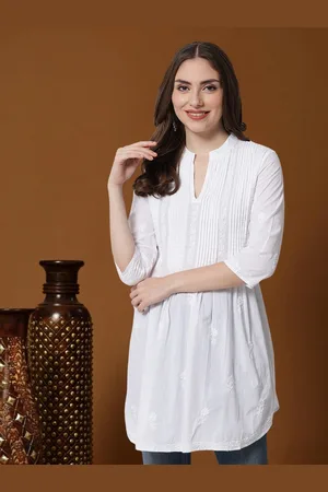 PARAMOUNT CHIKAN White Hand Embroidered Cotton Chikankari Tunic