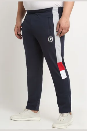 Pluss Men Plus Size Side Panel Detail Straight Fit Cotton Track Pants