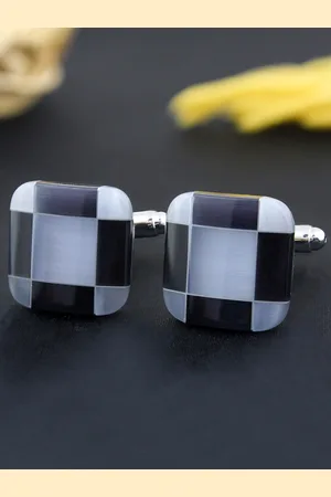 PELUCHE Onyx & Natural Mother of Pearl Stone (Semi-precious) Cufflinks for Men