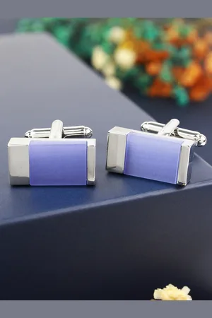 PELUCHE Men Silver-Toned & Blue Elegant Onyx Stone Cufflinks