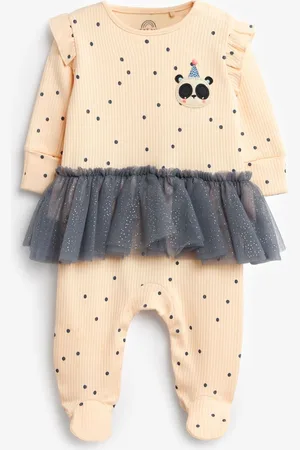 Next Infant Girls Pure Cotton Printed Ruffle Detailed Sleepsuit