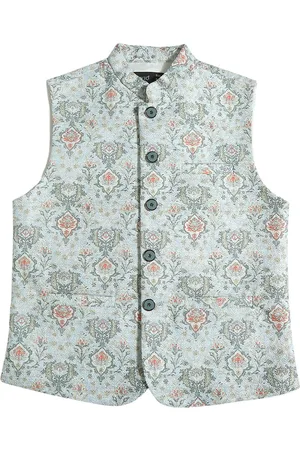 CAVIO Boys Floral Printed Mandarin Collar Nehru Jackets