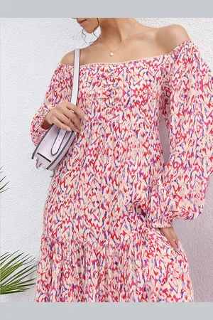 DressBerry Boho Twist Abstract Printed Smocked Off-Shoulder A-line Dress