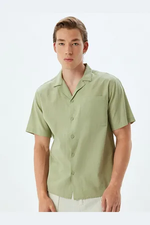 Koton Men Cuban Collar Solid Linen Casual Shirt