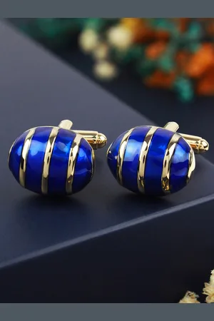 PELUCHE Men Blue & Gold-Toned Striped Cufflink