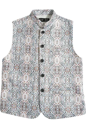 CAVIO Boys Floral Printed Mandarin Collar Nehru Jackets