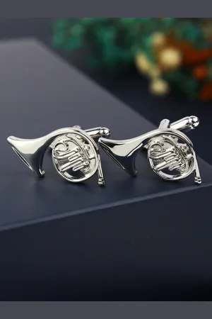 PELUCHE Men The Subtle Trumpet Silver-Toned Quirky Cufflinks