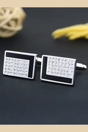 PELUCHE Men Gold, Crystal & Onyx Studded Cufflinks