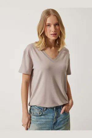 Happiness istanbul Women Solid V-Neck T-shirt