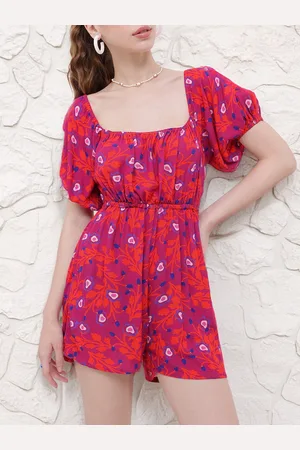 DressBerry Romantic & Flirty Printed Cut-Out Tie-Up Playsuit