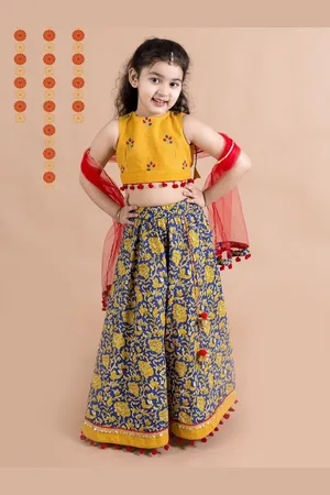 pspeaches Girls Embroidered Ready to Wear Cotton Lehenga & Blouse With Dupatta