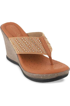 Catwalk Embellished Wedge Heels Sandals with Laser Cuts