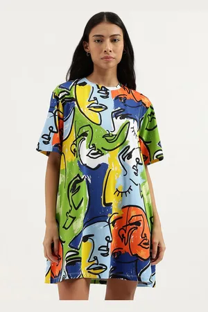 Benetton Round Neck Printed A-Line Dress