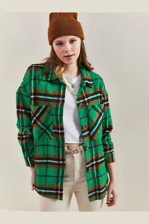 Bianco Lucci Women Spread Collar Tartan Checked Cotton Casual Shirt