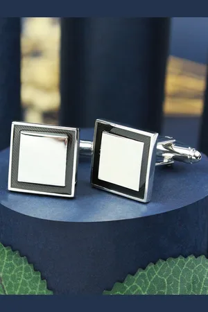 PELUCHE White & Black Resin Art Square Metal Cufflink