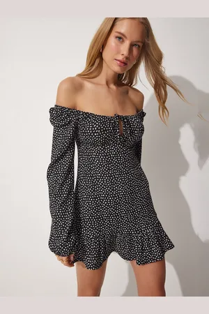 Happiness istanbul Women Polka Dot Print Off-Shoulder Fit & Flare Tiered Mini Dress