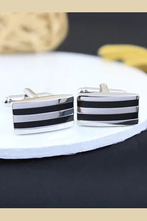 PELUCHE Men Black Onyx Stone Cufflinks