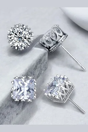 FÁBULA Set of 2 Metal Square Cubic Zirconia Studded Earrings