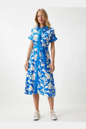 Happiness istanbul Women Floral Printed A-Line Midi Dress