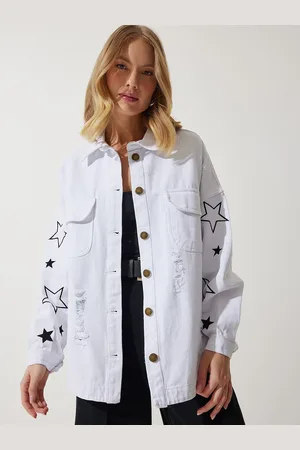 Happiness istanbul Women Washed Denim Jacket with Patchwork