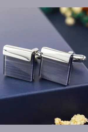 PELUCHE Men Silver Mother of Pearl Stone Cufflinks