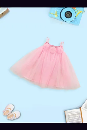 MeeMee Girls Shoulder Strap A-Line Geathered Net Dress