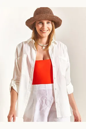 Bianco Lucci Women Spread Collar Solid Cotton Casual Shirt