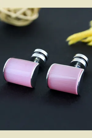 PELUCHE Men Silver & Pink Onyx Stone Cufflinks
