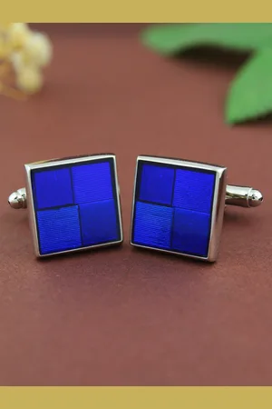 PELUCHE Blue & Silver-Toned Resin Art Metal Cufflink