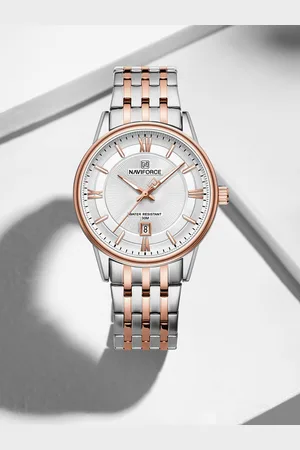 Naviforce Men Brass Dial & Stainless Steel Bracelet Style Straps Analogue Watch NF8040G SRGW