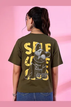 Cupid Women Typography Printed Round Neck Cotton Oversized T-shirt