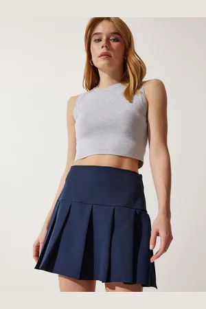 Happiness istanbul Solid Pleated Flared Mini Skirts