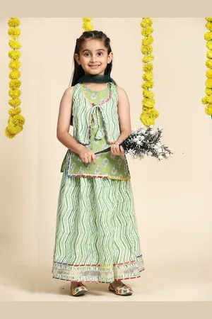 Cutiekins Girls Paisley Printed Cotton Ready to Wear Lehenga & Blouse With Dupatta