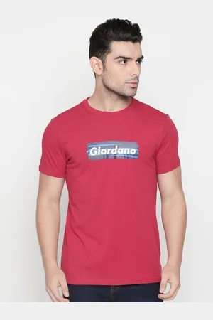 Giordano Men Red Printed Round Neck Pure Cotton T-shirt